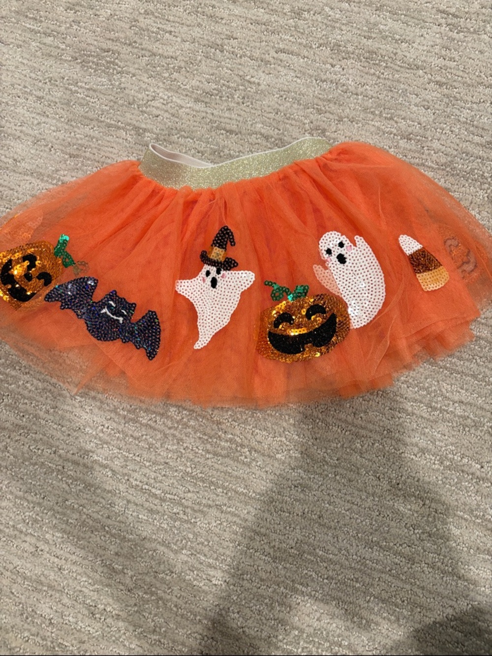 Mud Pie Orange Tulle Skirt with Sequin Halloween Appliqués